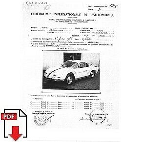 1968 Alpine A110 1300 FIA homologation form PDF download